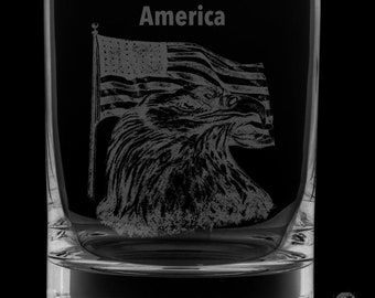 America 12 Ounce Rocks Glass-Image Drawn by Local Artist KW