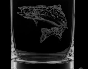 Trout 12 Ounce Rocks Glass - Image Drawn by Local Artist KW.