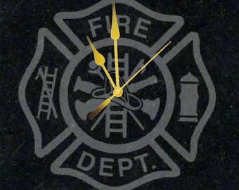 Fire Department Custom Made "A-Grade Granite" Professionally Framed Clock