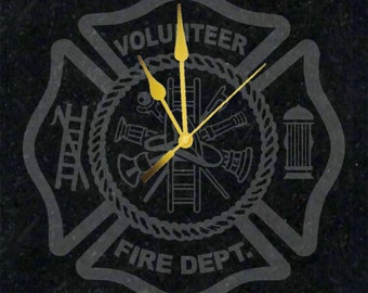 Volunteer Fire Department Custom Made "A-Grade Granite" Professionally Framed Clock