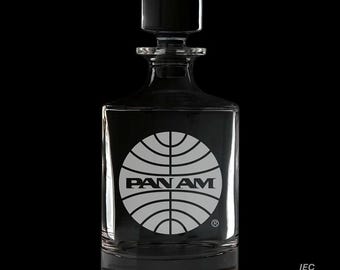 PanAm 25 Ounce Whiskey Decanter With Optional 10 or 14  Ounce Rocks Glasses and Free Optional Personalization (PanAm  Officially Licensed)