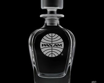 PanAm 25 Ounce Whiskey Decanter With Optional 10 or 14  Ounce Rocks Glasses and Free Optional Personalization (PanAm  Officially Licensed)