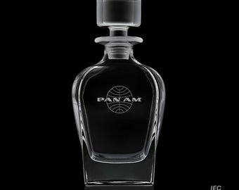 PanAm 25 Ounce Whiskey Decanter With Optional 10 or 14  Ounce Rocks Glasses and Free Optional Personalization (PanAm  Officially Licensed)