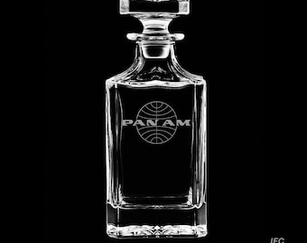PanAm 25 Ounce Whiskey Decanter With Optional 10 or 14  Ounce Rocks Glasses and Free Optional Personalization (PanAm  Officially Licensed)