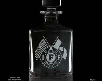IAFF 26 Ounce Whiskey Decanter With Optional 10 or 14  Ounce Rocks Glasses