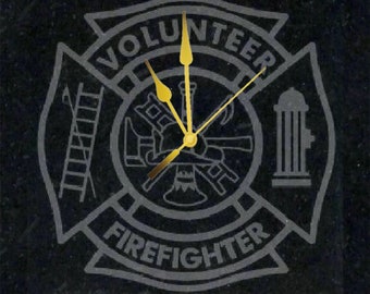 Volunteer Fire Department Custom Made "A-Grade Granite" Professionally Framed Clock