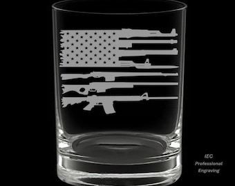 Rifle Flag 14 Ounce Double Rocks Glass