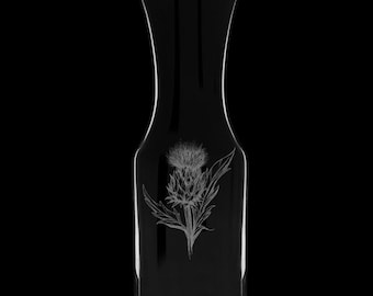 Engraved Scottish Thistle Wine Carafe (40 oz) - Optional Wine Glasses