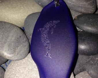 Blue Genuine Seaglass Dolphin Necklace