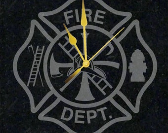 Fire Department Custom Made "A-Grade Granite" Professionally Framed Clock