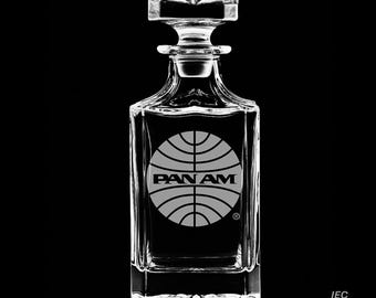 PanAm 25 Ounce Whiskey Decanter With Optional 10 or 14  Ounce Rocks Glasses and Free Optional Personalization (PanAm  Officially Licensed)