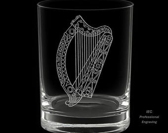 Irish Harp 14 Ounce Double Rocks Glass with Gift Box