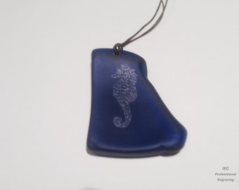 Blue Genuine Seaglass Seahorse Necklace