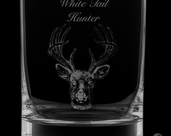 White Tail Hunter 12 Ounce Rocks Glass - Image Drawn by Local Artist KW.