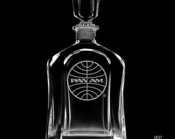 PanAm 25 Ounce Whiskey Decanter With Optional 10 or 14  Ounce Rocks Glasses and Free Optional Personalization (PanAm  Officially Licensed)