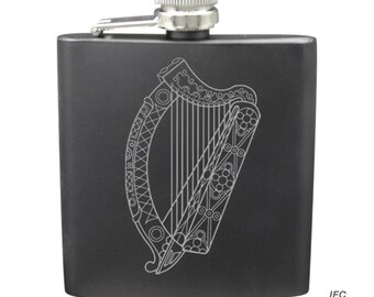 Celtic Harp Shot & 6 Ounce Flask Set