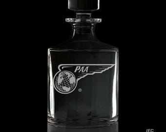 PanAm 25 Ounce Whiskey Decanter With Optional 10 or 14  Ounce Rocks Glasses and Free Optional Personalization (PanAm  Officially Licensed)