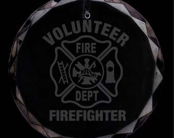 Volunteer Firefighter Crystal Christmas Ornament (2.25X.25 thick)
