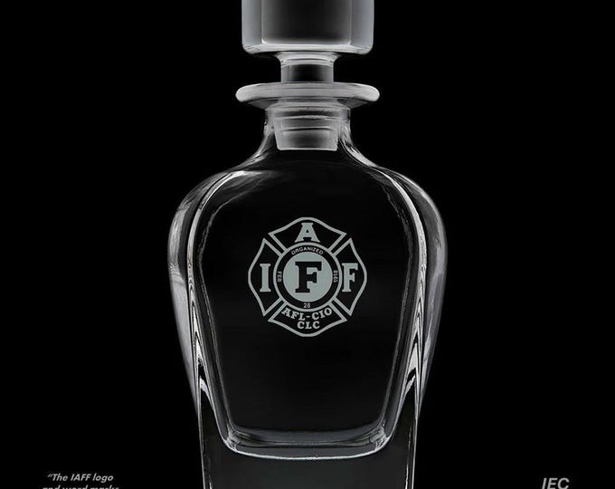 Featured listing image: IAFF 26 Ounce Whiskey Decanter With Optional 10 or 14  Ounce Rocks Glasses and Free Optional Personalization (IAFF Officially Licensed)