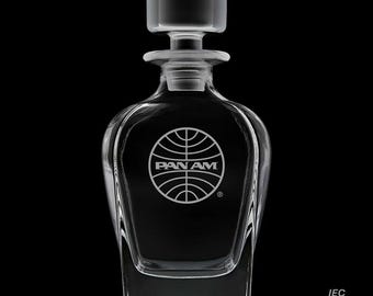 PanAm 25 Ounce Whiskey Decanter With Optional 10 or 14  Ounce Rocks Glasses and Free Optional Personalization (PanAm  Officially Licensed)