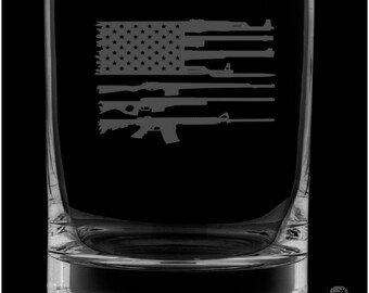 Rifle Flag Rocks Glass 12 Ounce