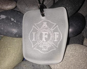 White Genuine Seaglass IAFF Necklace