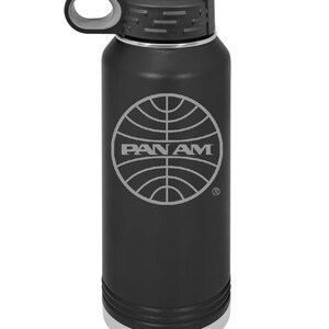 PanAm Officially Licensed 1973 Logo 32 Ounce Black Polar Camel Water Bottle (Also Available in Navy Blue)