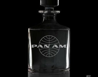 PanAm 25 Ounce Whiskey Decanter With Optional 10 or 14  Ounce Rocks Glasses and Free Optional Personalization (PanAm  Officially Licensed)