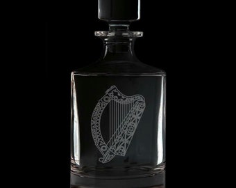 Irish Harp 25 Ounce Whiskey Decanter With Optional Rocks Glasses