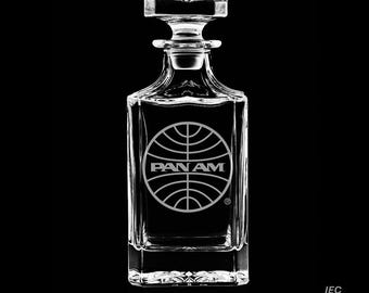 PanAm 25 Ounce Whiskey Decanter With Optional 10 or 14  Ounce Rocks Glasses and Free Optional Personalization (PanAm  Officially Licensed)