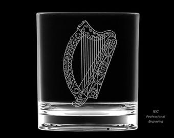 Irish Harp 10 Ounce Rocks Glass with Gift Box