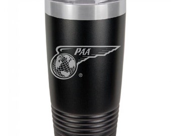 PanAm 1944 Wing Globe Logo, 20 Ounce Black Polar Camel Tumbler (Also Available in Red, White, Gray, & Blue)