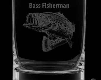 Bass Fisherman 12 Ounce Rocks Glass - Image Drawn by Local Artist KW.