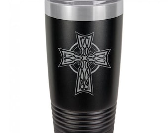 Celtic Cross 20 Ounce Black Polar Camel Tumbler (Also Available in Red, White, Gray, Green, & Blue)