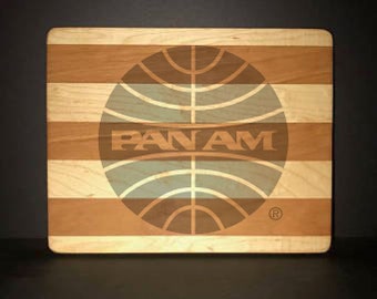 Pan Am 1957 Logo Cutting Board: Cherry & Maple Wood