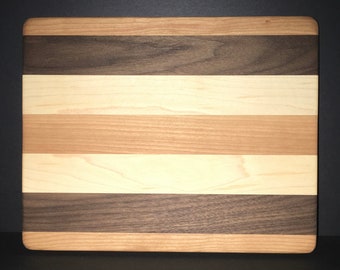 8” X 10” X 1” Custom Made Cutting Board Created Out Of Cherry, Black Walnut, and Maple