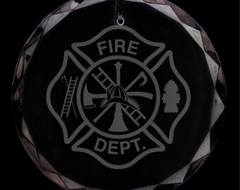 Fire Department Crystal Christmas Ornament (2.25X.25 thick)