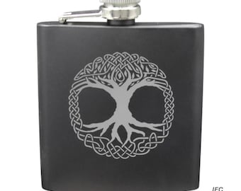 Tree Of Life Shot & 6 Ounce Flask Set