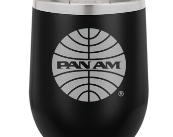 PanAm 1957 Logo 13 Ounce Black Polar Camel Wine Tumbler (Also Available in Red, White, Gray, & Blue)