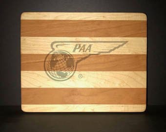 Pan Am Logo Cutting Board: Cherry & Maple Wood, Personalized