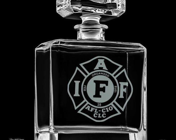 Featured listing image: IAFF Godinger Crystal Whiskey Decanter, Optional Rocks Glasses, Free Personalization