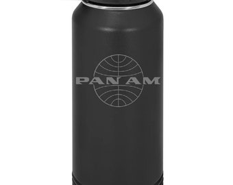 PanAm Officially Licensed Vintage Logo 32 Ounce Black Polar Camel Water Bottle (Also Available in Navy Blue)