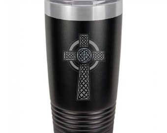 Celtic Cross 20 Ounce Black Polar Camel Tumbler (Also Available in Red, White, Gray, Green, & Blue)