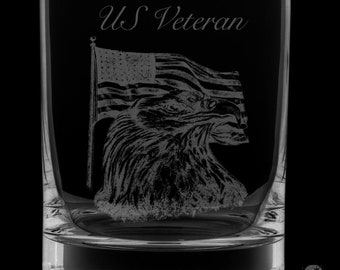 US Veteran 12 Ounce Rocks Glass-Image Drawn by Local Artist KW