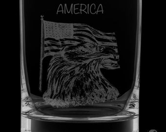 America 12 Ounce Rocks Glass-Image Drawn by Local Artist KW