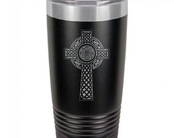 Celtic Cross 20 Ounce Black Polar Camel Tumbler (Also Available in Red, White, Gray, Green, & Blue)