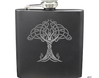 Tree Of Life Shot & 6 Ounce Flask Set
