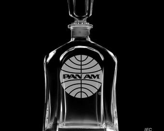 PanAm 25 Ounce Whiskey Decanter With Optional 10 or 14  Ounce Rocks Glasses and Free Optional Personalization (PanAm  Officially Licensed)