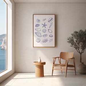 Seashell Line Art Print: Coastal Beach House Decor (Digital Download)