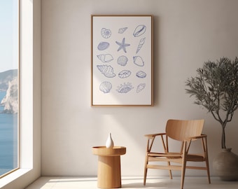 Seashell Line Art Print: Coastal Beach House Decor (Digital Download)